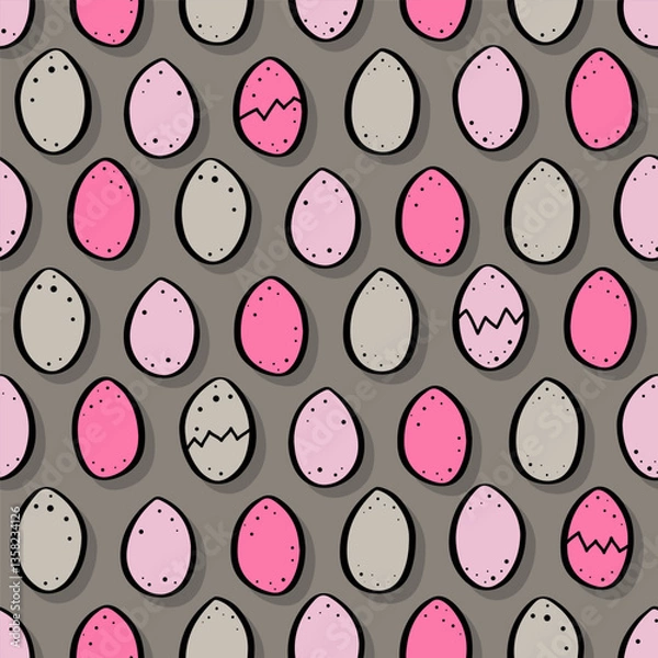 Fototapeta WebColorful easter eggs in horizontal rows with some cracked eggs spring season holiday vector seamless pattern isolated on dark background