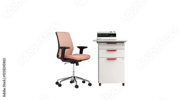 Fototapeta Modern Office Chair and Desk with Printer for Efficient Workspace Design and Organization