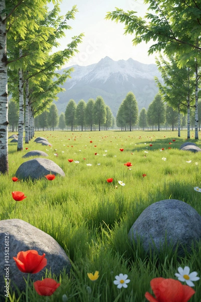 Obraz Poppy Field with Mountain View