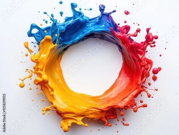 Obraz Vibrant CMYK paint splashes form a circular frame