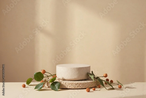 Obraz Rustic Display with Green Leaves