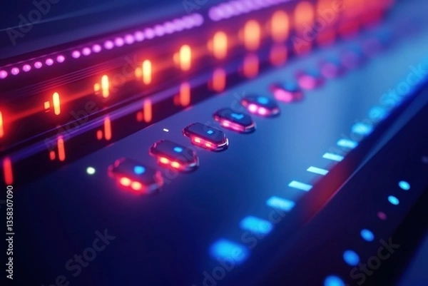 Fototapeta Neon Tech Control Panel Futuristic Interface CloseUp.
