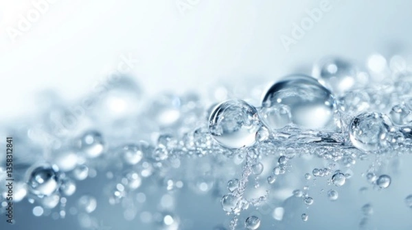 Fototapeta Abstract Close-Up of Water Bubbles: A Serene Macro Photography of Sparkling Liquid Droplets