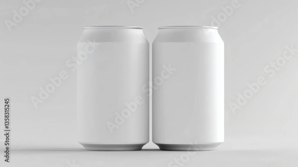 Fototapeta Elegant monochrome image of two aluminum beverage cans on a neutral background
