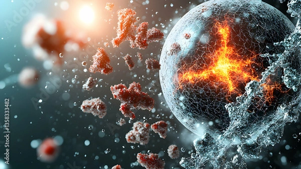 Fototapeta Abstract image showing cellular breakdown. Suggests scientific or medical applications such as disease research or microscopic visuals for educational purposes.