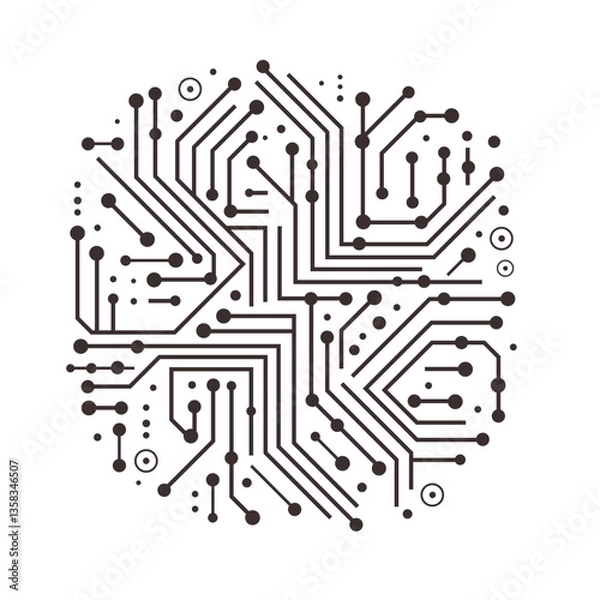 Obraz Vector illustration of a round electronic circuit pattern. Isolated stock image perfect for technology, digital systems, and modern tech-themed designs with a minimal and futuristic aesthetic.