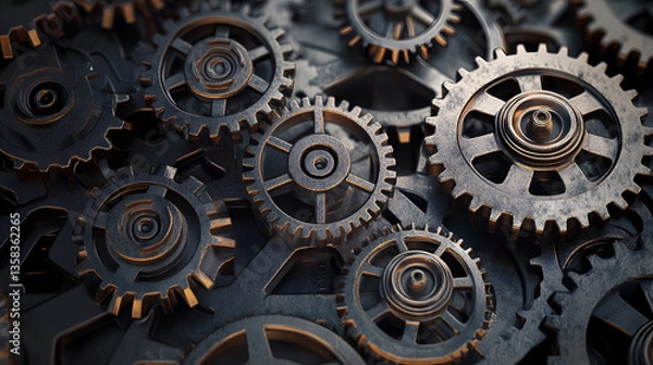 Fototapeta gear, gears, wheel, metal, machine, cog, mechanism, technology, steel, industry, cogs, cogwheel, engineering, business, machinery, mechanical, vector, engine, industrial, part, concept, icon, equipmen