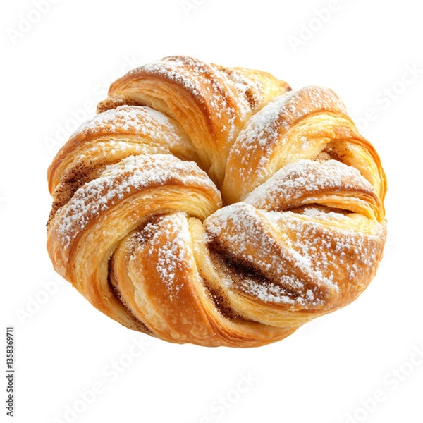 Fototapeta A Soft Cinnamon Twist Pastry with Powdered Sugar Isolated on Transparent Background