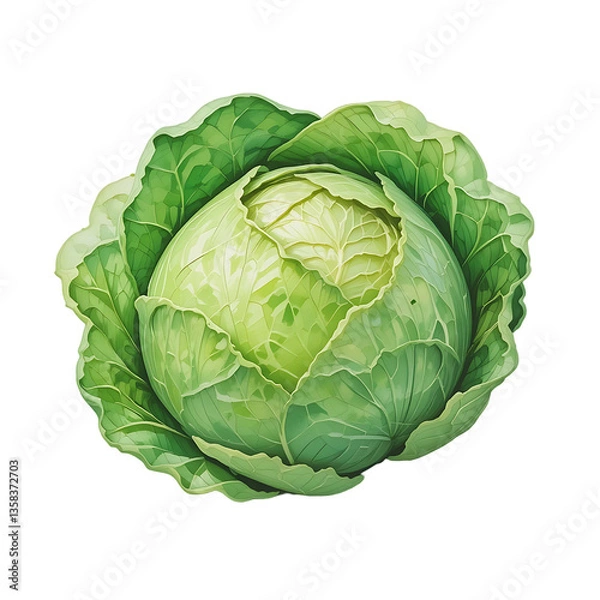 Fototapeta Fresh Cabbage Head Close-up with Detailed Leaves on Black Background