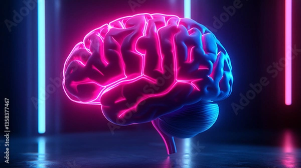 Fototapeta 
A 3D brain radiating glowing colors, symbolizing cognitive energy and creativity. The vibrant hues represent enlightenment and the power of intellect in a modern, dynamic form.

