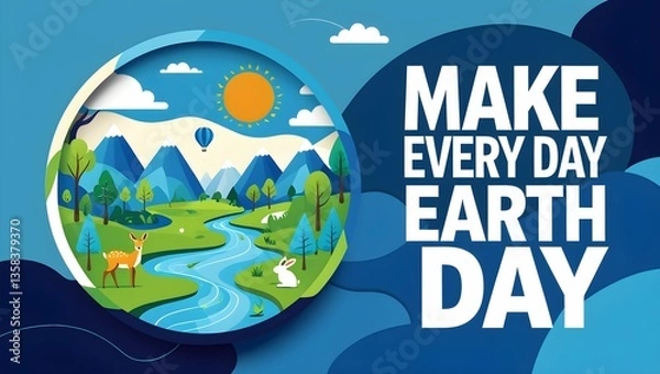 Fototapeta A easter card with eggs and birds. The text is written by MAKE EVERY EARTH DAY ILLUSTATION background