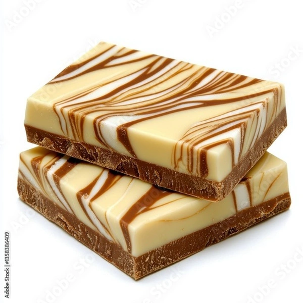 Obraz Two Rectangular Marble Swirl Pattern Fudge Pieces Stacked Together on White Surface, Close Up View