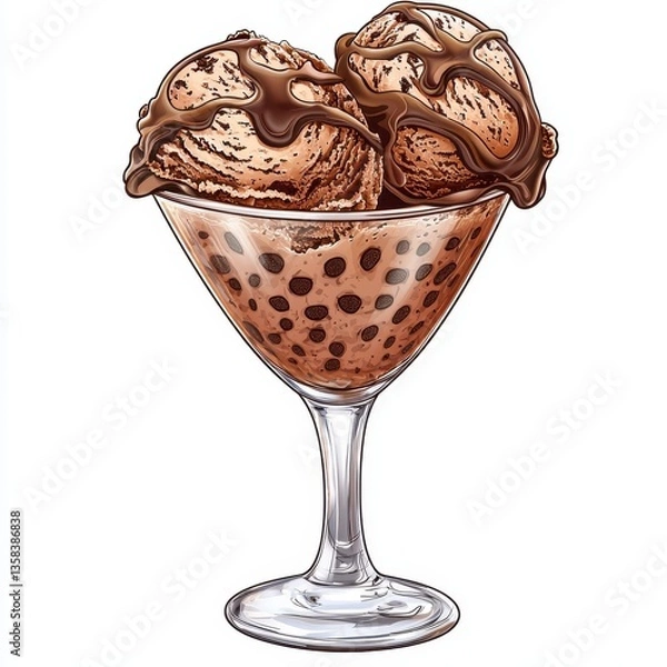 Obraz Two Scoops of Chocolate Ice Cream with Sauce in Glass