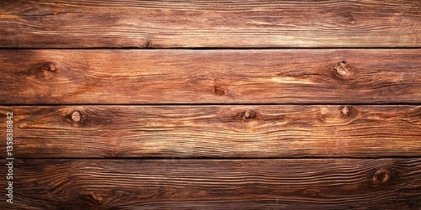 Fototapeta Faded Photography Of Dark Brown Woodgrain Background With Horizontal Planks Displaying Visible Knots And Rich Texture Detail