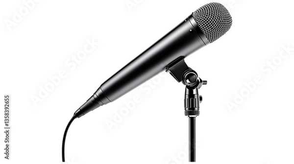 Obraz Black Microphone on Stand Isolated on White Background