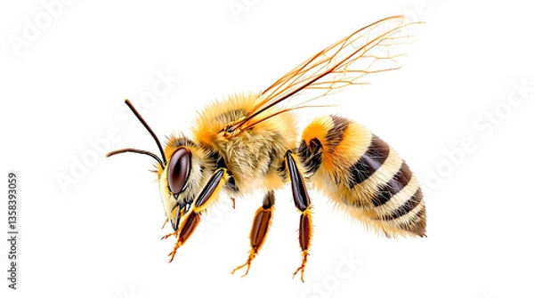 Obraz Honey Bee Isolated on White Background, Close-up