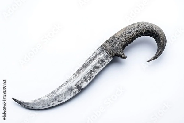 Fototapeta Ornate Curved Blade with Unique Handle Design on White Background