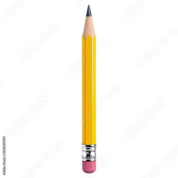 Obraz Yellow Wooden Pencil Isolated on White Background, Vertical


