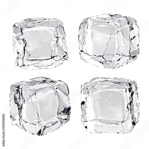Obraz Four Crystal Ice Cubes Isolated on White Background


