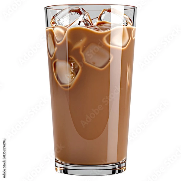 Fototapeta Iced Mocha Latte in Tall Glass Isolated on White Background