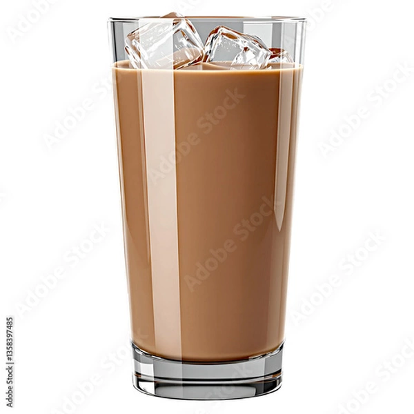 Fototapeta Iced Mocha Latte in Tall Glass Isolated on White Background