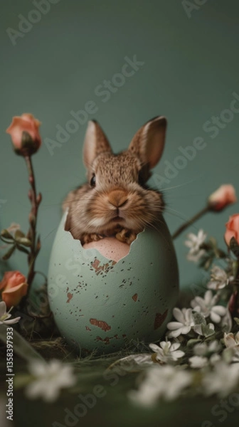 Obraz Little Easter bunny sitting in the easter egg