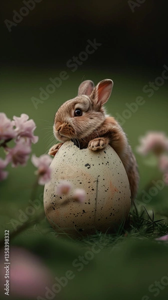 Obraz Little Easter bunny sitting in the easter egg