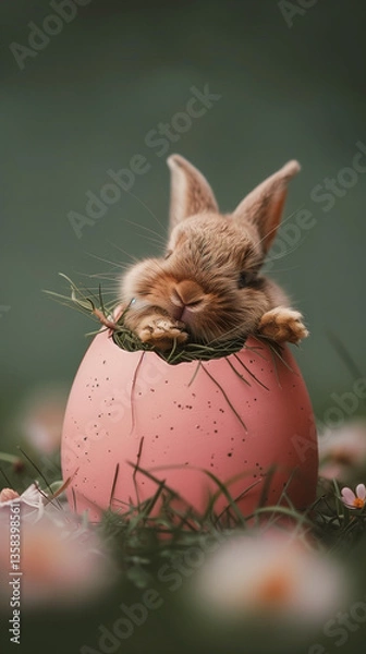 Obraz Little Easter bunny sitting in the easter egg