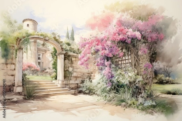 Fototapeta Garden painting architecture building.