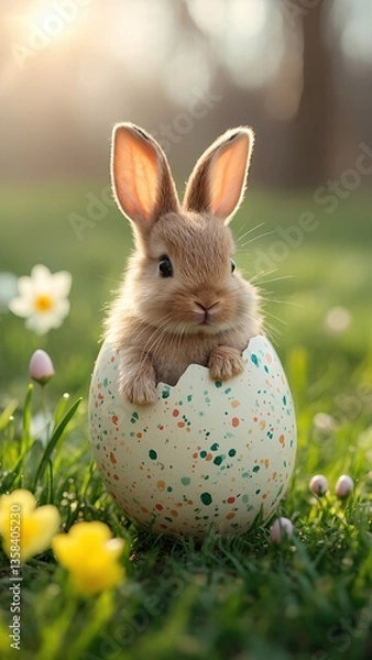 Obraz Little Easter bunny sitting inside the Easter egg