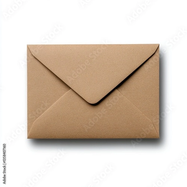 Obraz Weathered Brown Paper Envelope with Sealed Triangular Flap on Clean White Background for Various Creative Uses and Projects