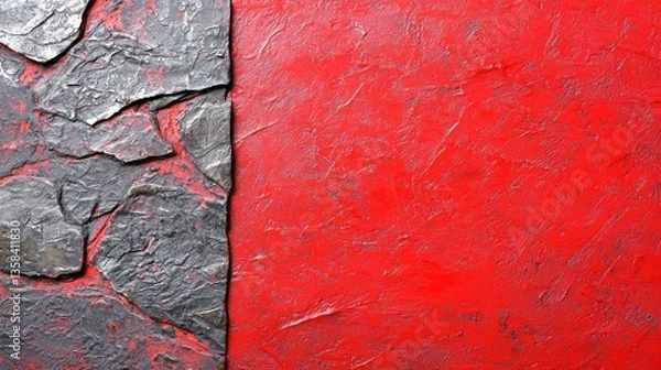 Obraz Dramatic red and black gradient backdrop featu textured red surface and dark irregularly shaped stones in design element