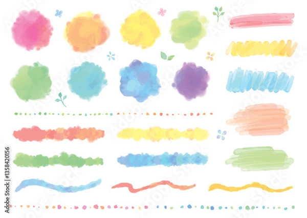 Obraz にぎやかな水彩風の円やラインのセット