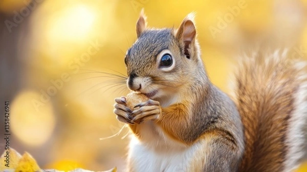 Obraz Adorable Squirrel Enjoying a Nut in Autumn Sunlight