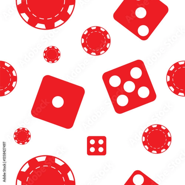 Fototapeta Seamless Vector Casino Pattern with Dice and Chips