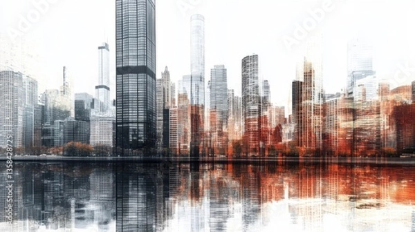 Fototapeta Urban Skyline Reflection.