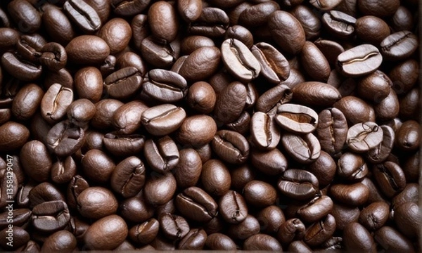Fototapeta Dark Brown Roasted Coffee Beans Close Up Texture Background