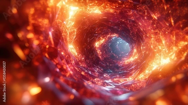 Fototapeta Fiery vortex tunnel, swirling energy, abstract background, science fiction concept art