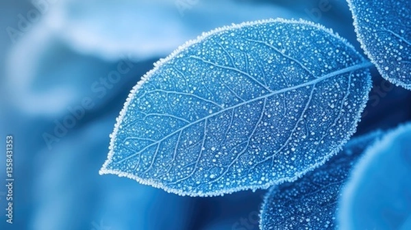 Fototapeta Frozen leaf, frost, winter, nature, close-up, background blur, cold, serenity, wallpaper