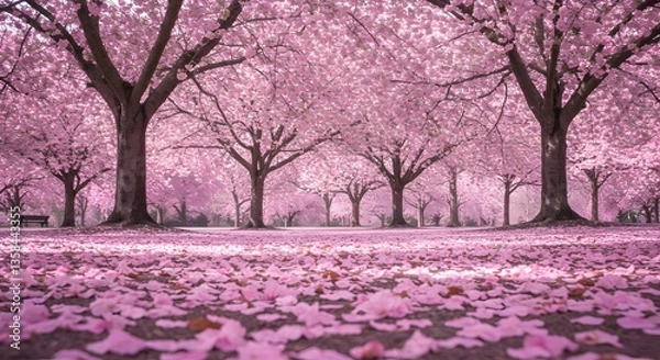 Fototapeta Captivating Pink Cherry Blossom Trees Creating a Dreamy Spring Landscape