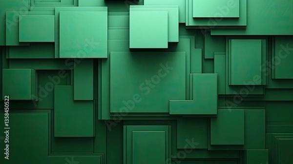 Fototapeta Abstract green squares, layered design, background texture, website banner