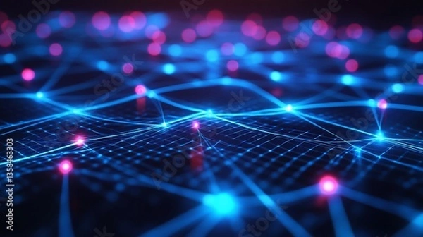 Fototapeta Abstract Technology Background with Glowing Nodes and Interconnected Lines