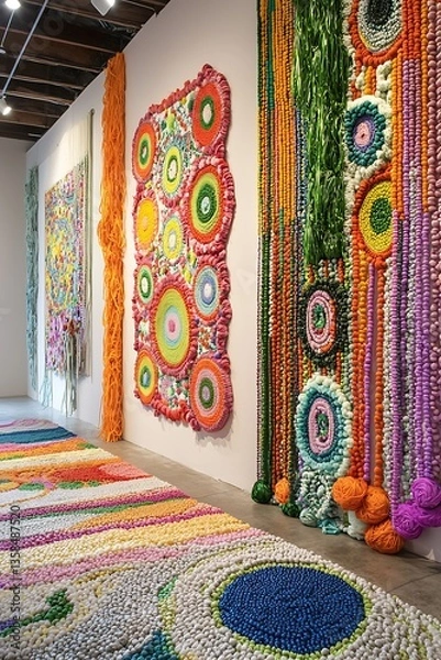 Fototapeta Studio-lit wall decor showcasing ornate and colorful patterns made with latex strands