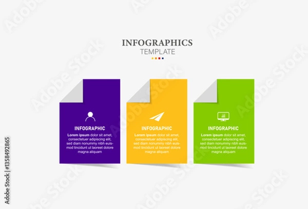 Fototapeta Vector infographic template with icons and 3 options or steps. Infographics for business concept. Can be used for presentations banner, workflow layout, process diagram, flow chart, info graph.