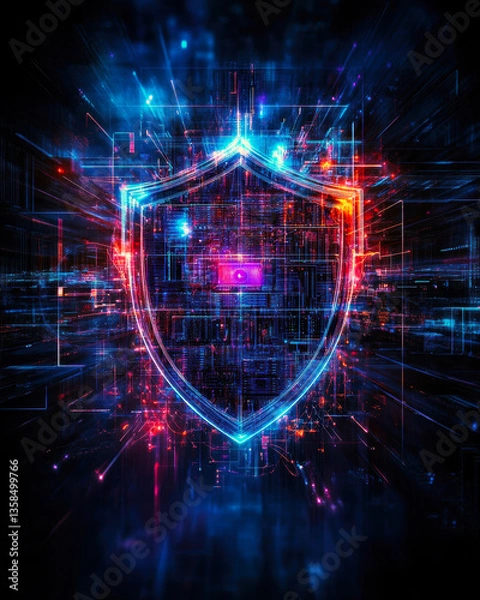 Fototapeta A vibrant digital artwork depicting a shield, symbolizing cybersecurity.