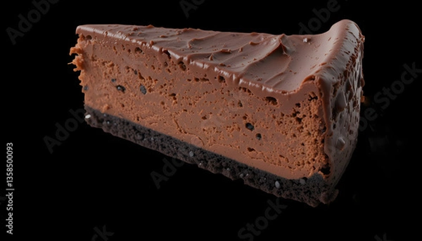 Fototapeta Slice of chocolate cheesecake isolated on black background. Generative ai 