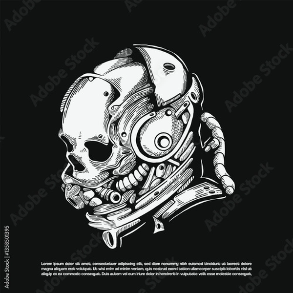 Obraz Dark art cyborg skull as an astronaut vector isolate on black background