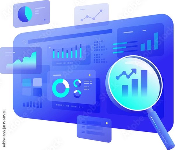 Fototapeta Data analytics concept illustration with search blue dashboard digital visualization business technology clipart png