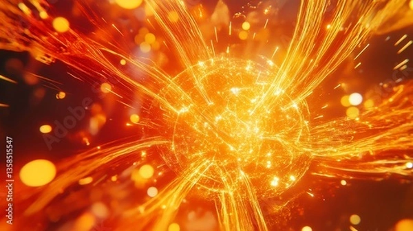 Obraz Abstract orange energy sphere with flowing particles and light trails