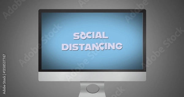 Obraz Displaying Social Distancing message, computer screen in school setting